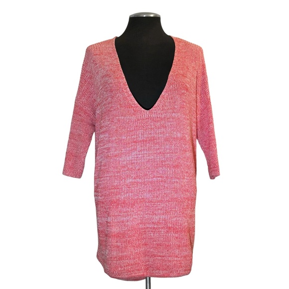 Express - Coral Oversized V-Nek Dolman Sleeve Cotton Sweater – Small - Picture 2 of 10